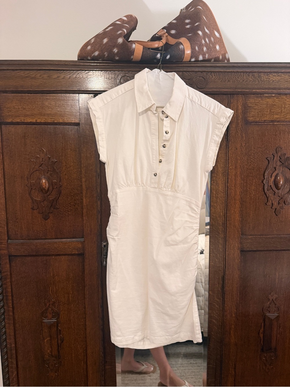 Anthropologie Cream Button-Front Midi Dress